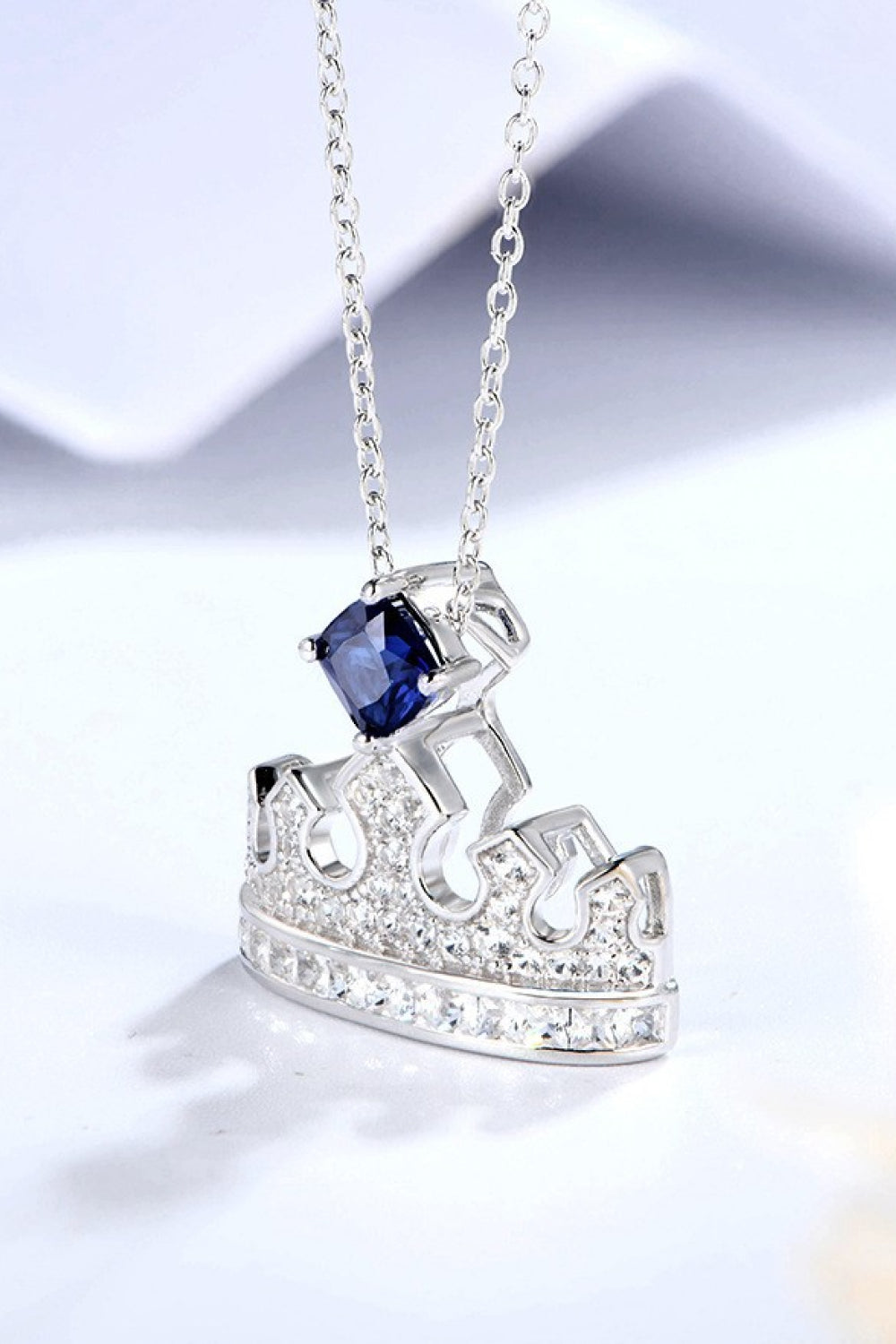 Zircon Lab-Grown Sapphire Crown Shape Pendant Necklace